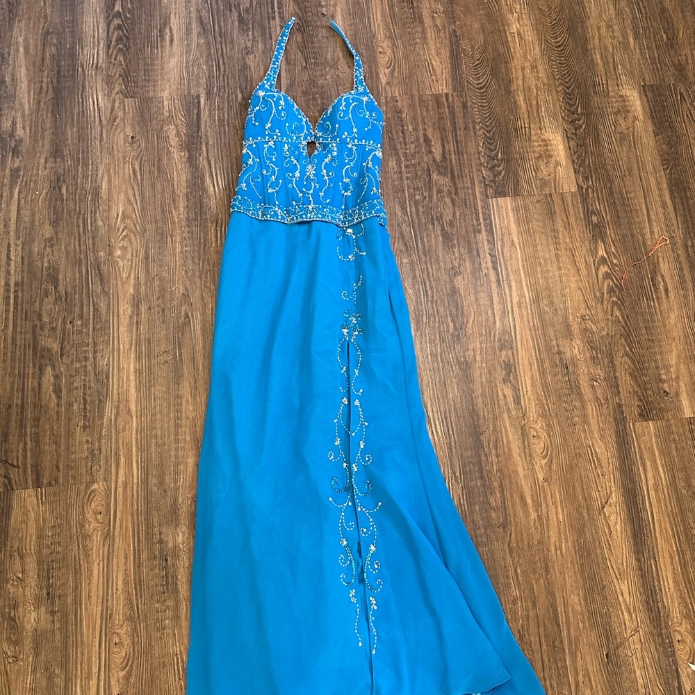 Elegant Blue Halter Dress